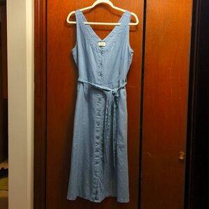 Pact linen V neck midi dress with pockets